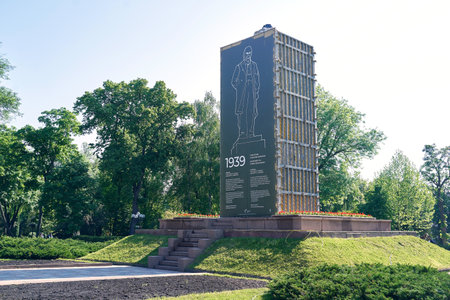 Monument to Taras Shevchenko, Ukrainian poet, writer, artist, public and political figure protected from possible destruction during the Russian invasion of Ukraineのeditorial素材