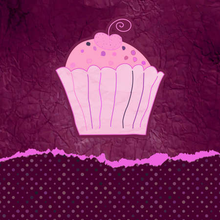 Vintage birthday card with cupcakeのイラスト素材