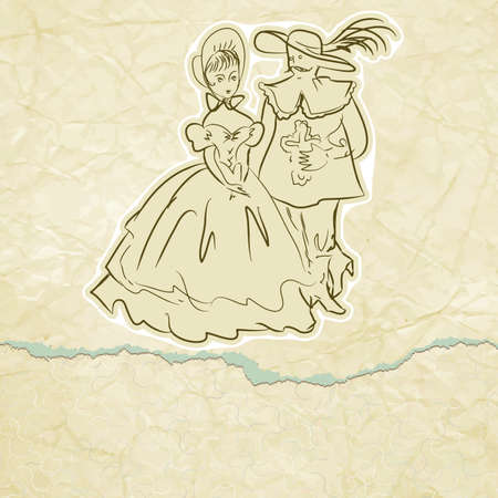 Musketeer and lady vintage card  のイラスト素材