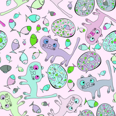 Seamless pattern of the cats and fish  EPS 8のイラスト素材