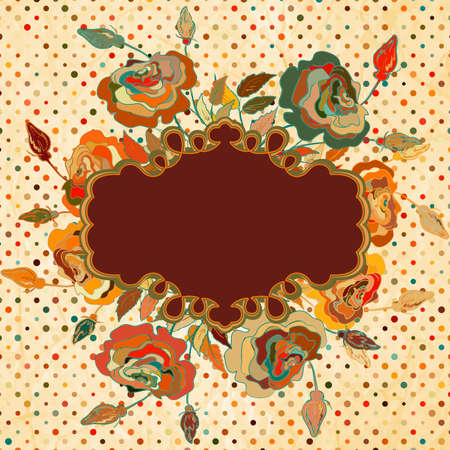 Vintage card with flower and polka dot のイラスト素材