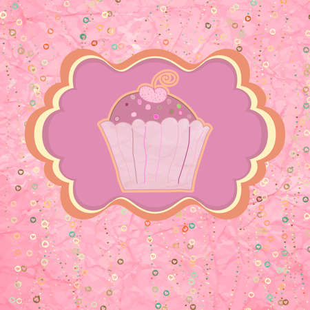 Label with cupcake on pink with polka dots  EPS 8のイラスト素材