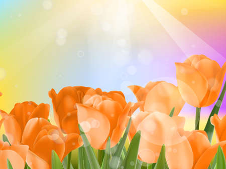 Bouquet of fresh spring tulips on bokeh  EPS 10のイラスト素材