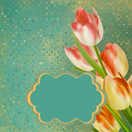 Retro floral with polka dot tulipsのイラスト素材