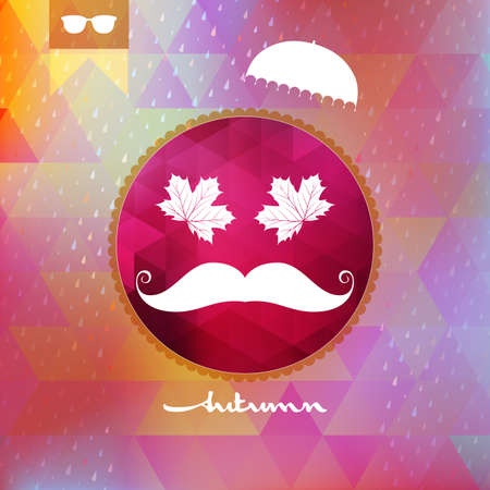 Autumn rain with hipster style Mustache and Glasses with geometric shapesのイラスト素材