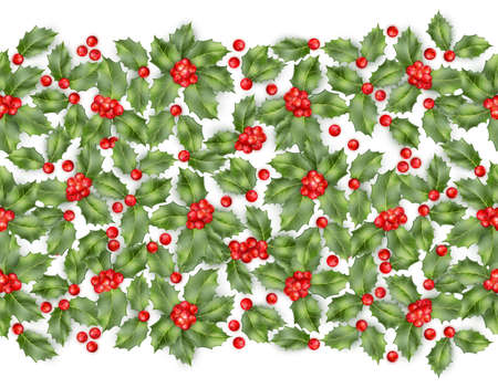 Seamless border of Christmas holly berry. EPS 10 vectorのイラスト素材