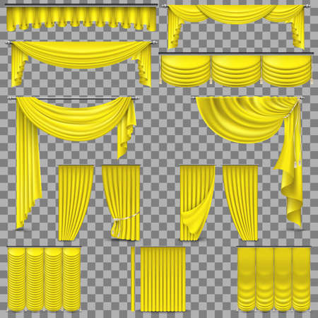 Luxury set of yellow velvet silk curtains. Isolated on transparent background.のイラスト素材