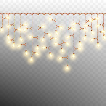 Electric Decorate Christmas tree garland. New Year, holiday, Christmas or party template.のイラスト素材