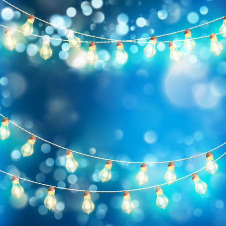 Light garlands blue bokeh background. Christmas lights. And also includes EPS 10 vectorのイラスト素材