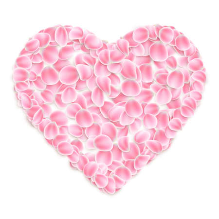 Pink sakura petals in heart shape on white background.のイラスト素材