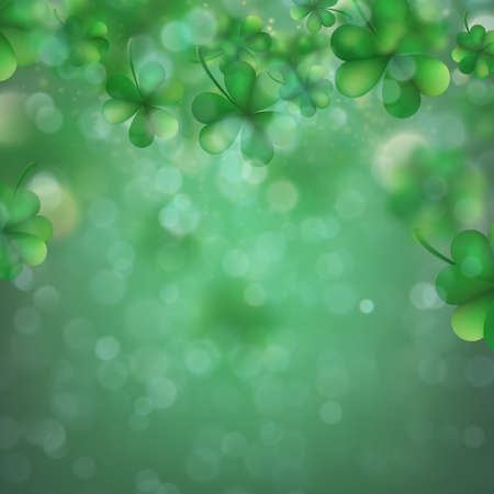 Abstract bokeh blur template with - trifolium clovers. Happy Saint Patrick s Day backdground. And also includes EPS 10 vectorのイラスト素材