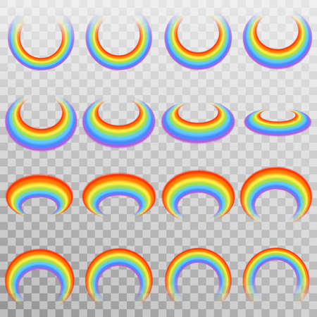 Set of realistic colorful rainbow. Isolated on transparent background. Vector illustration.のイラスト素材