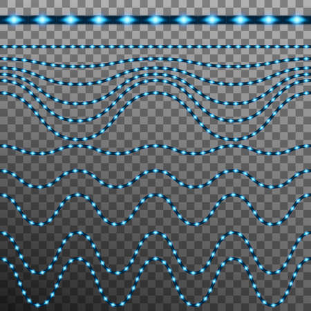 Set of blue seamless realistic led glowing light vector objects.のイラスト素材