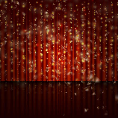 Spotlight on red curtain with glitter light and also includes vector.のイラスト素材