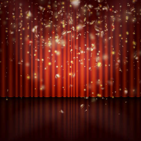 Spotlight on red curtain with glitter light and also includes vector.のイラスト素材