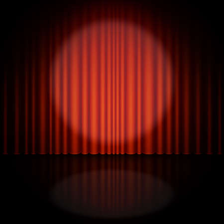 Spotlight on stage and red curtain. Vector illustration.のイラスト素材