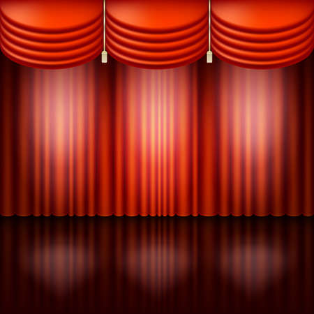 Spotlight on stage and red curtain vectorのイラスト素材