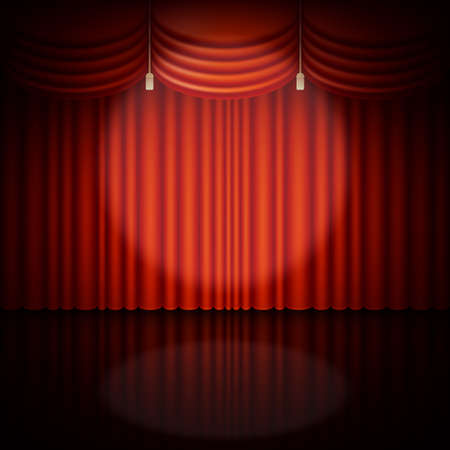 Spotlight on stage and red curtain. And also includes EPS 10 vectorのイラスト素材