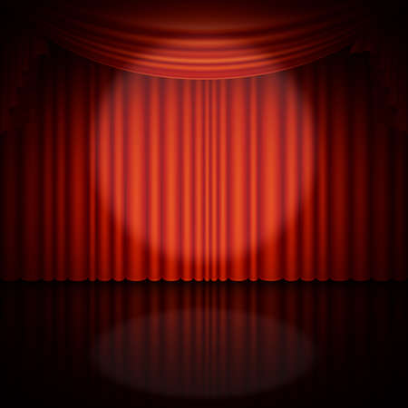 Spotlight on stage and red curtain.のイラスト素材