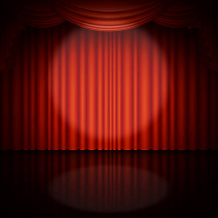 Spotlight on stage and red curtain. And also includes EPS 10 vectorのイラスト素材