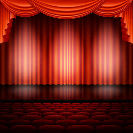 Spotlight on stage and red curtain.のイラスト素材