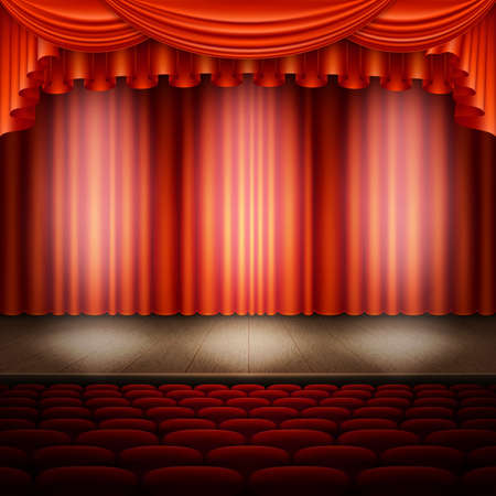 Spotlight on stage and red curtain. And also includes EPS 10 vectorのイラスト素材