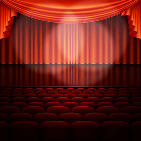 Stage with red curtain. Vector illustration.のイラスト素材