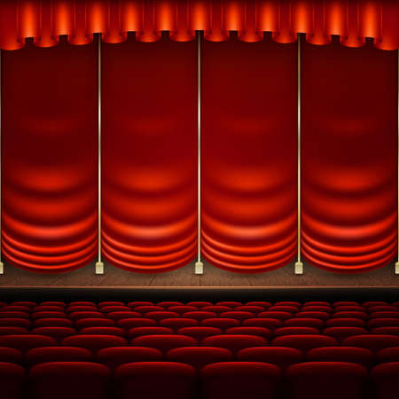 Stage with red curtain. Vector illustration.のイラスト素材