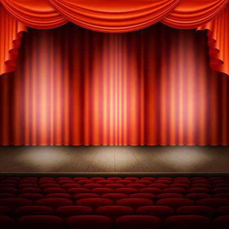 Spotlight on stage and red curtain.のイラスト素材