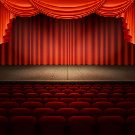 Stage with red curtain.のイラスト素材