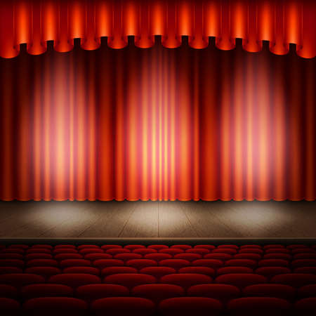 Spotlight on stage and red curtain. And also includes EPS 10 vectorのイラスト素材