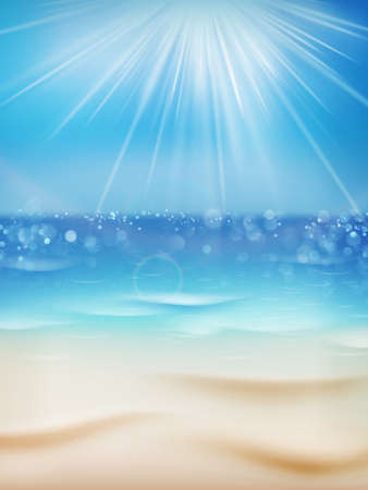 Beautiful seaside view template. Sunny day with sand. Summer holidays background.のイラスト素材