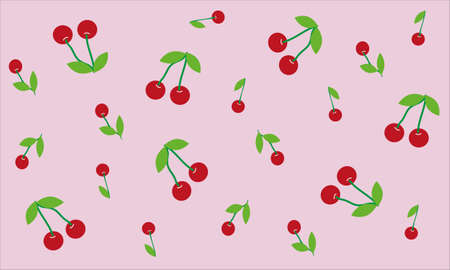 Cherry background. Ripe cherries on a pale pink background. Vector graphics.のイラスト素材