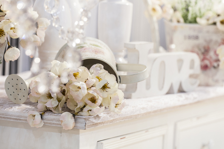 decoration table with flowers, valentines dayの写真素材