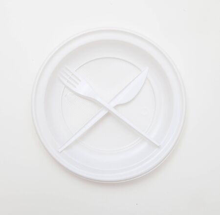 White disposable dishware set Fork and Knifeの写真素材