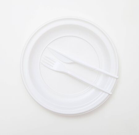White disposable dishware set Fork and Knifeの写真素材