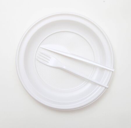 White disposable dishware set Fork and Knifeの写真素材