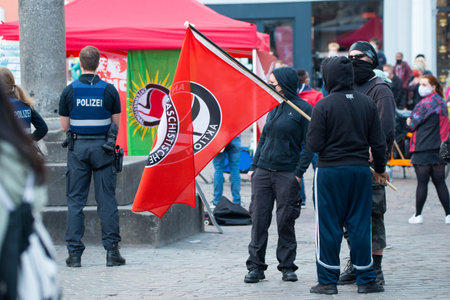 Protests in Trier on the 08.06.2020, Germany, rhineland palatinate, Antifa, demonstration against racism, protest George Floyd, people wearing masks, covid-19のeditorial素材