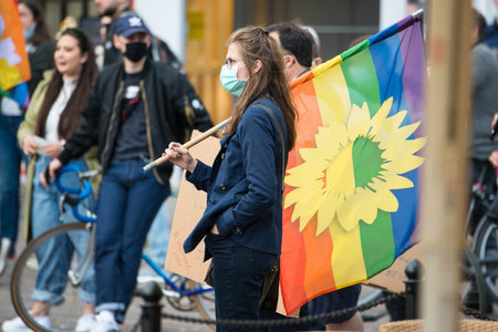 Protests in Trier on the 08.06.2020, Germany, rhineland palatinate, Antifa, demonstration against racism, protest George Floyd, people wearing masks, covid-19のeditorial素材