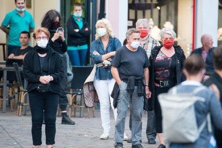 Protests in Trier on the 08.06.2020, Germany, rhineland palatinate, Antifa, demonstration against racism, protest George Floyd, people wearing masks, covid-19のeditorial素材