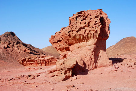 Timna Park near Eilat in Israel, landscape in the desert, copper mining in acient times, formations like mushroomの写真素材