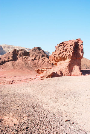 Timna Park near Eilat in Israel, landscape in the desert, copper mining in acient times, formations like mushroomの写真素材