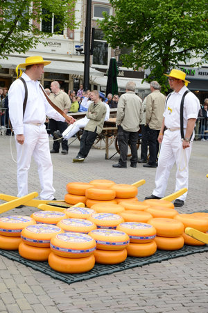 Traditional cheese market in Alkmaar, Netherlands, May 15, 2015のeditorial素材