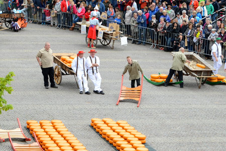 Traditional cheese market in Alkmaar, Netherlands, May 15, 2015のeditorial素材