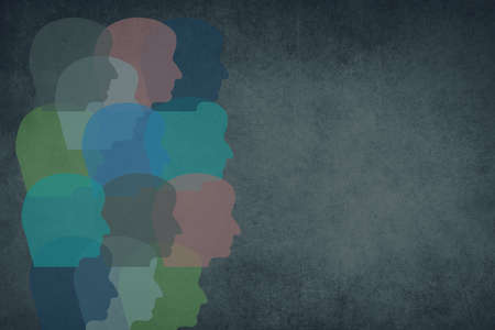Silhouettes of faces in different colors, face from the side, abstract peopleの写真素材
