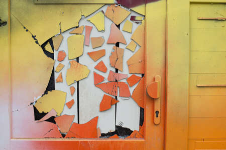 Textured wall structure, backdrop with copy space for text, crunchy backdrop, broken window, doorの写真素材