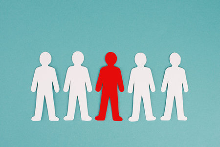 Group of people, one person is standing out from the crowd, concept leadership, manager of team,...