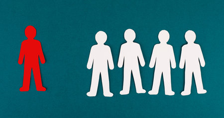 Leader of the group, business manager, recruiting a team, being different, paper cut, colored backgroundの写真素材