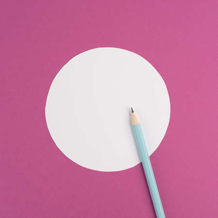 Pencils on a pink paper background, white circle frame with copy space for text, minimalism, creative and business concept, pastel coloreの写真素材