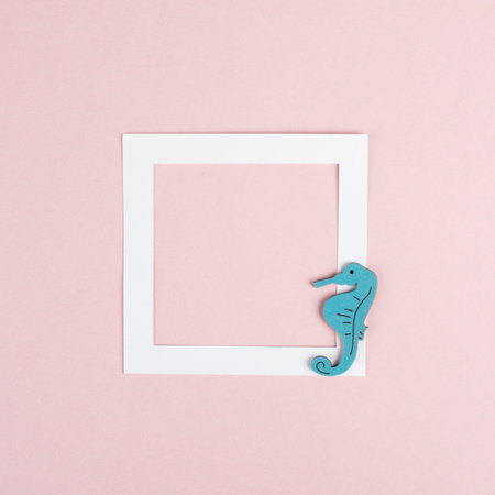 Vacation background with a frame, text box on a pastel rose colored background, holiday trip,...